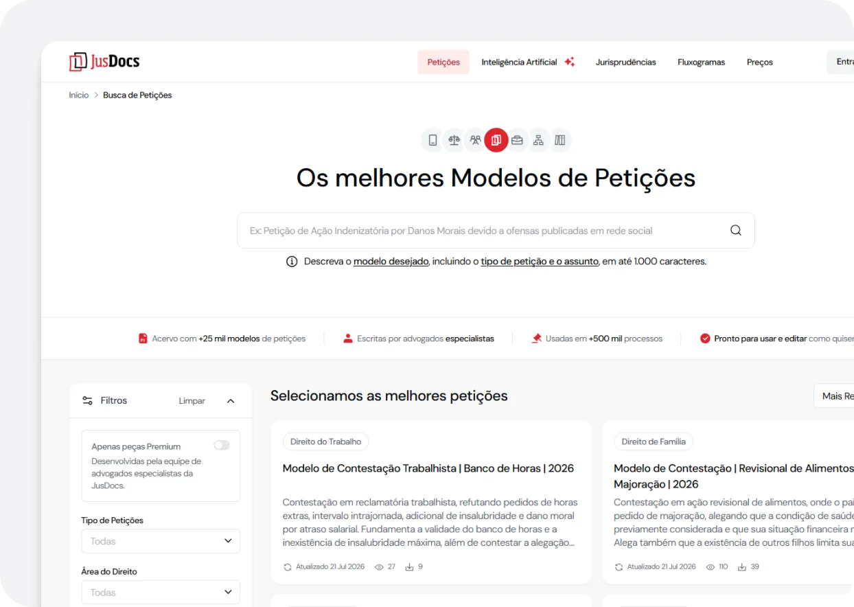 Busca de petições do JusDocs com filtros e modelos selecionados