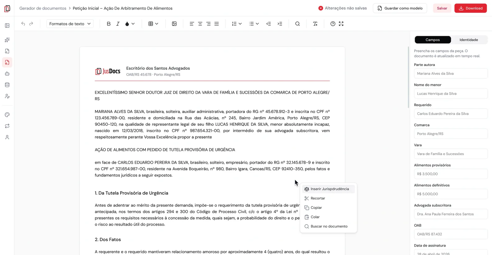 Peça jurídica criada a partir dos autos importados