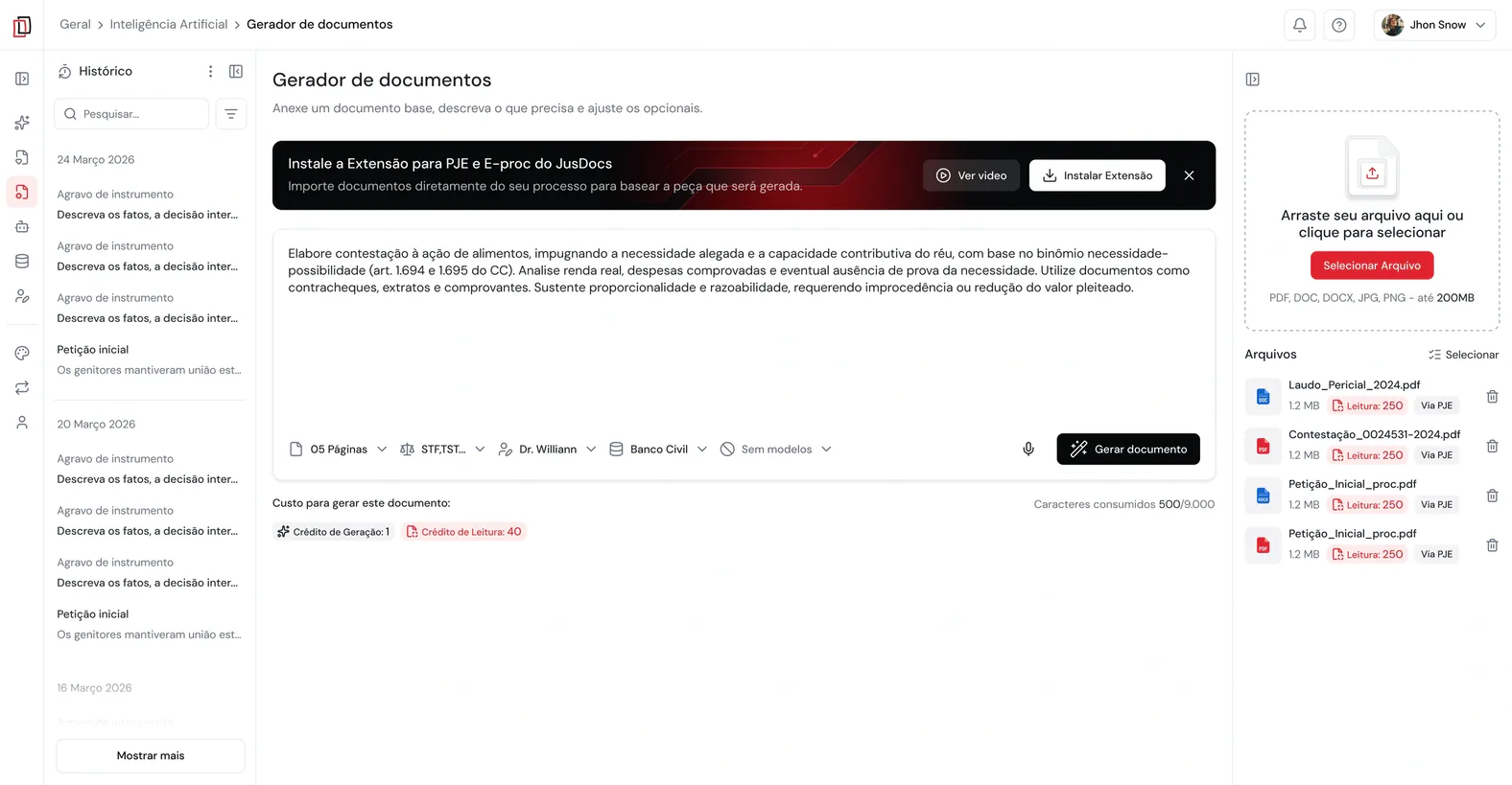 Arquivos do processo importados para o JusDocs