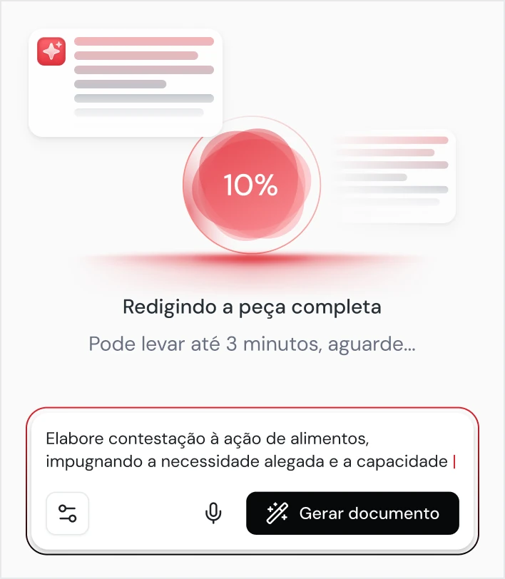 Gerador de documentos do JusDocs redigindo a peça a partir da orientação escrita no campo de texto