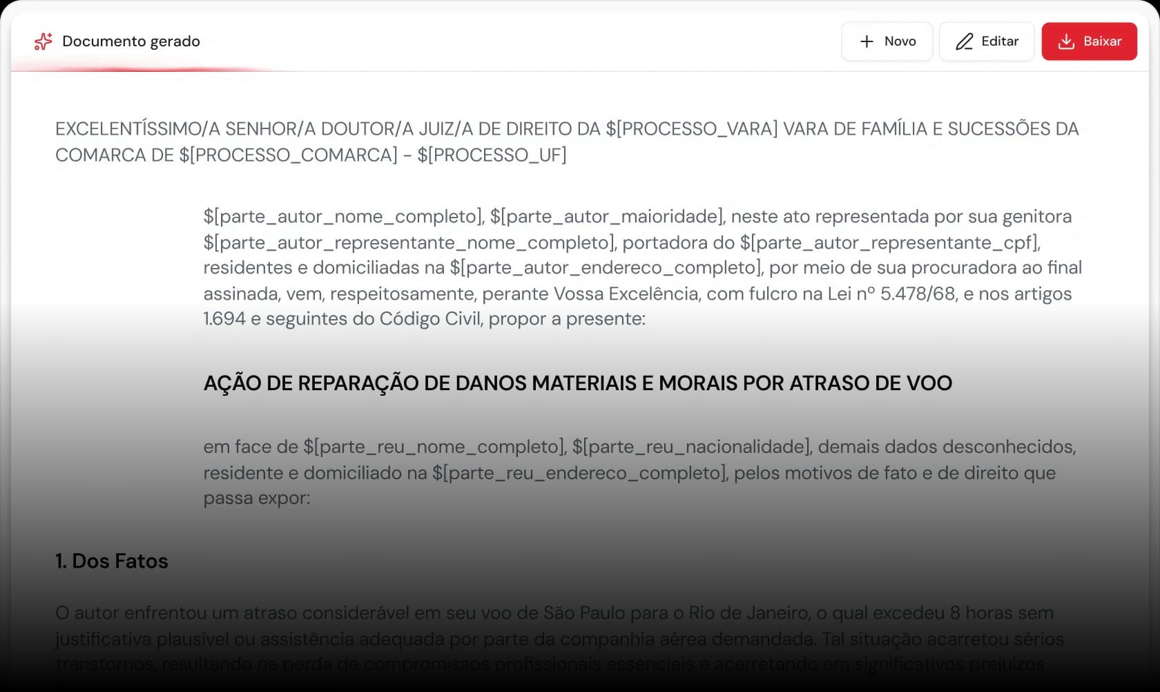 Documento jurídico gerado pela IA a partir das referências do escritório