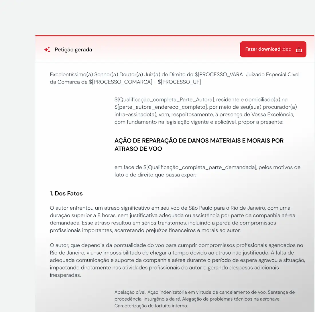 Petição gerada com inteligência artificial em segundos